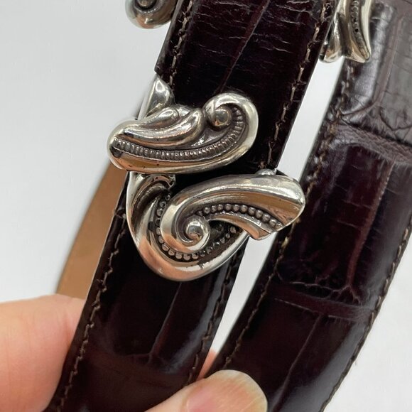 Brighton Allegro Swirl Brown Mock Crocodile Leather Waist Belt Women\'s L 24507 main image 5